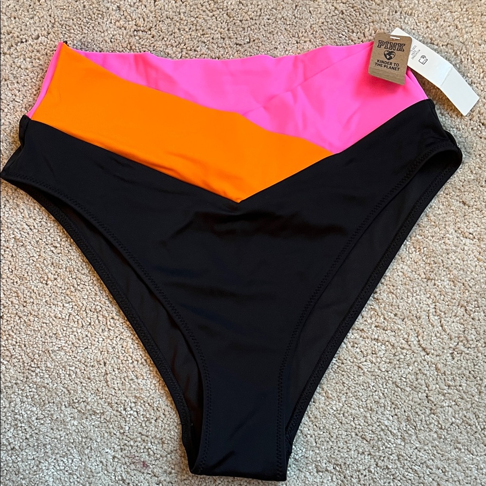 PINK Victoria's Secret Colorblock High Waisted Bikini Bottom-Pink, Orange, Black